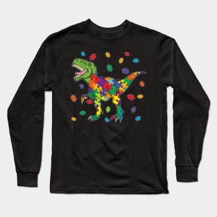 T-Rex Dinosaur Autism Awareness Puzzle Piece Long Sleeve T-Shirt